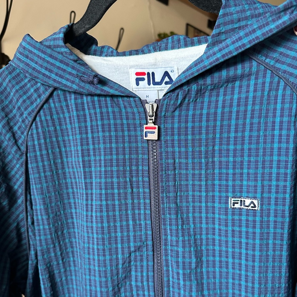 Vintage 90’s Fila hooded jacket Medium hoodie checkered lightweight coat